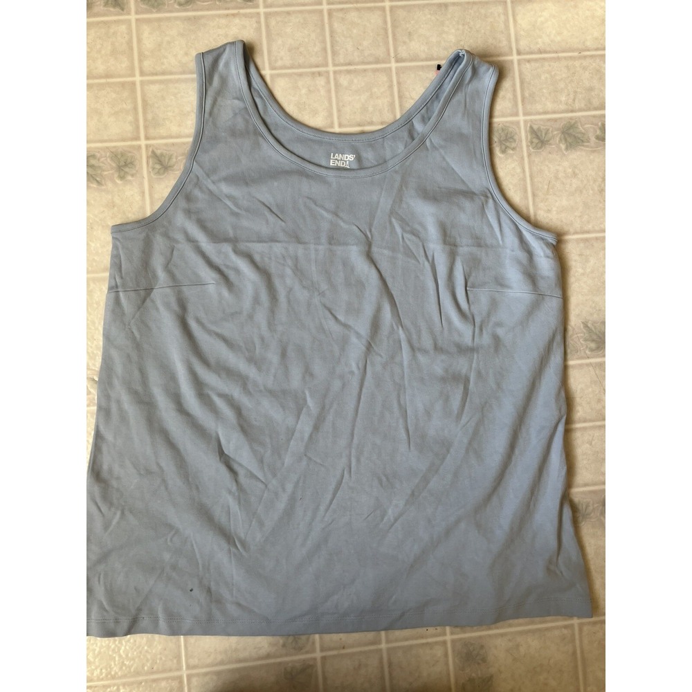 Lands' End Solid Pale Blue Interlock‎ Layering Tank Top 1X Darts Coastal Capsule